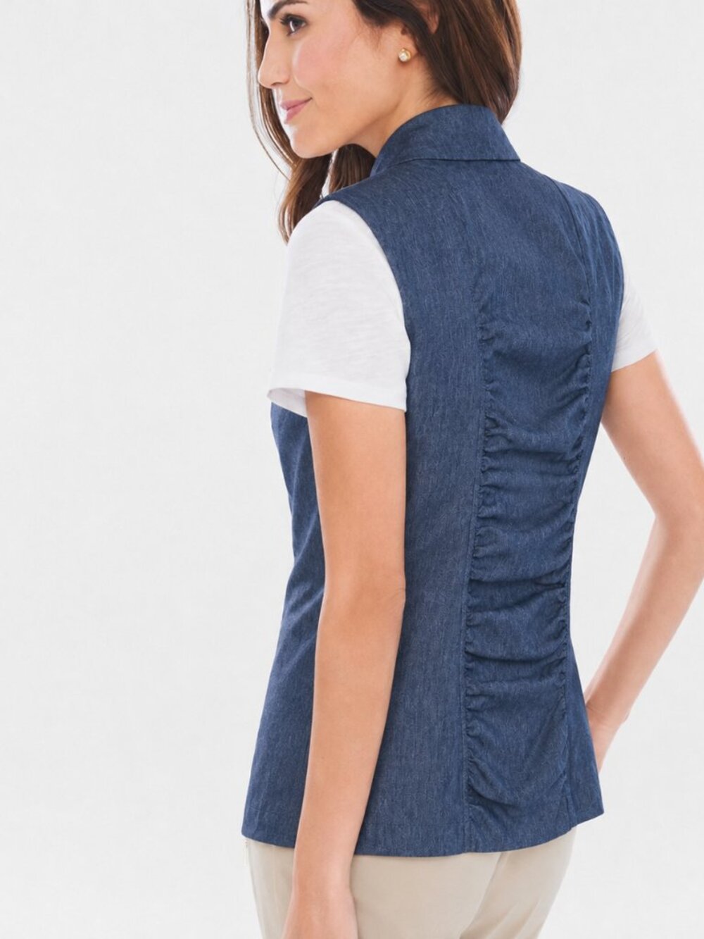 Chico's Zenergy Neema Indigo Ruched Zip Front Athletic Travel Vest SZ Medium - Picture 4 of 10